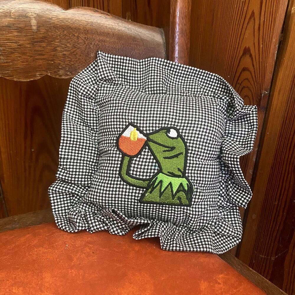 Sips Tea Meme embroidered Mini Ruffled Pillow